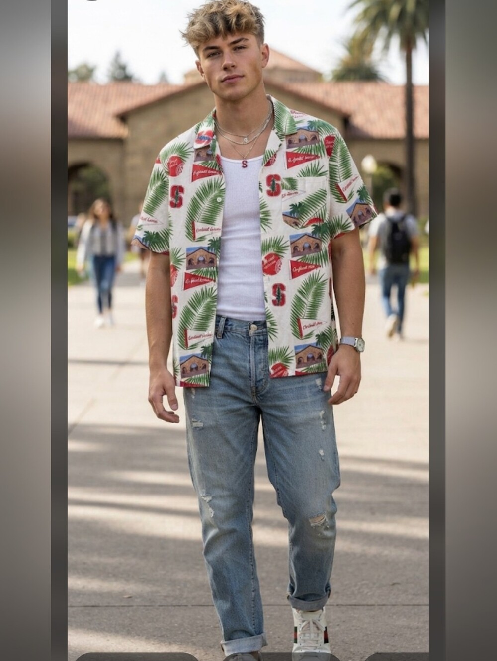 Stanford University Cardinal Hawaiian button-up camp Vintage Style Size M